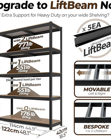 HOMEDANT House 5 Tier Laminated Metal Shelving Unit Adjustable Storage Utility Rack Heavy Duty Shelves Organization Multipurpose Shelf Kitchen Garage Pantry Closet (4, (L) 48.1" W, Black)