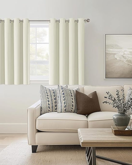 ChrisDowa 100% Blackout Iovry Solid Curtains 45 Inches Long 2 Panels for Bedroom Living Room,Farmhouse Room Darkening Thermal Insulated Soundproof Grommet Top Window Treatment Drapes,52x45