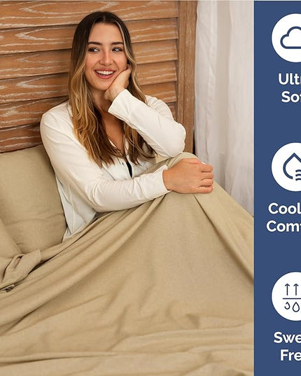 Full Size 4 Piece Sheet Set - Comfy Breathable & Cooling Bed Sheets Set - Hotel Luxury Bedding for Women, Men, Kids, Teens, Boys & Girls - Deep Pockets, Soft & Wrinkle Free - Tan (Heathered Sheets)