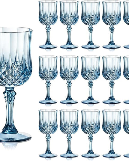 XUWAIDSGN 7oz Plastic Vintage Wine Glasses Drinking Glasses Unbreakable Wedding Glassware Crystal Water Goblets Reusable Drinkware Vintage Champagne Flutes(16, Blue)
