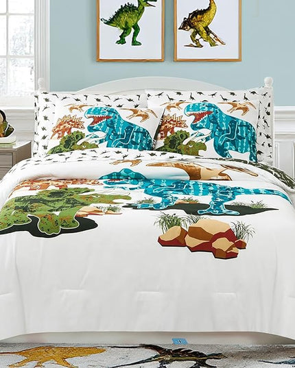 Full Size Comforter Set for Boys-7 Pieces Dinosaur Glow in The Dark Full Bedding Sets for Kids, Ultra Soft Bed in A Bag with Sheets