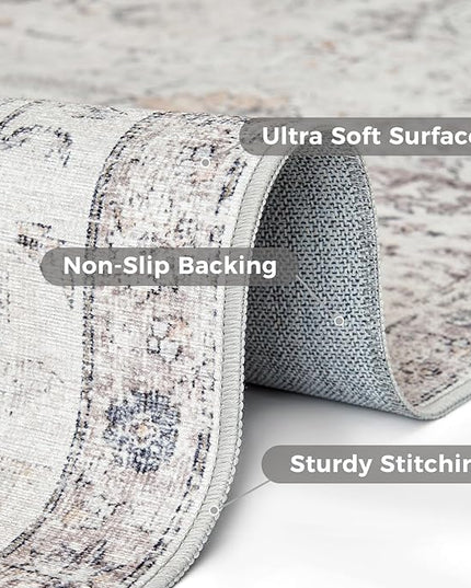 jinchan Kalen Runner Rug 3x10-2pcs Washable Hallway Rug Vintage Indoor Thin Retro Floor Cover Distressed Gray Floral Country Lightweight Non Slip Carpet for Entryway Bathroom Kitchen Bedroom Grey