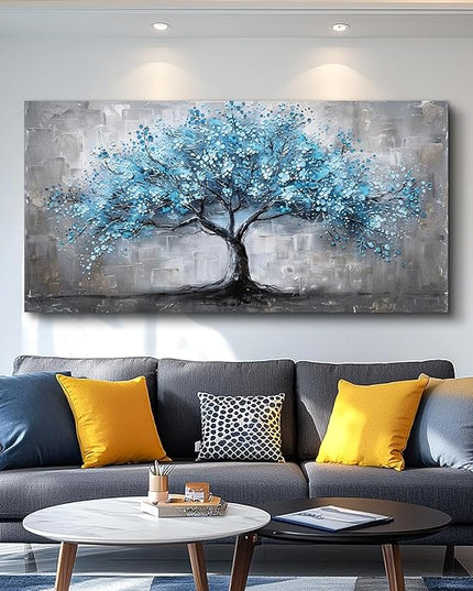 FUHAIHUA Canvas Wall Art For Living Room Large Wall Decor For Office Bedroom Decortions Black And White Pictures Blue Trees Wall Paintings Framed Mural Aesthetic Home Decor Posters Artwork 30x60 In
