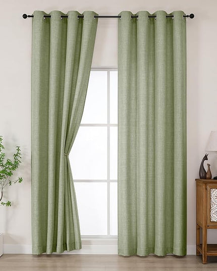 Chyhomenyc Sage Green Curtains 96 Inch Length 2 Panels, Light Filtering Faux Linen Textured Soft Airy Curtains for Living Room, Thick Farmhouse Grommet Bedroom Drapes, 50Wx96L Inch, 2PCS