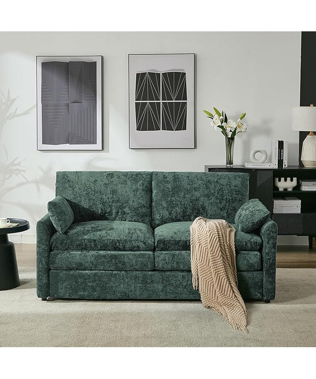 Tbfit Modern Loveseat Couch, 68" Cloud Sofa Spring Seat Cushion, Comfy 2-Seater Love Seat with Pillows, Chenille Removable Cover, Soft Upholstered Living Room Furniture Home Apartment, Green