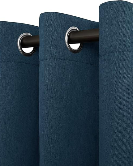 Easy-Going Linen Look Blackout Curtain Grommet Window Curtain Drapes for Bedroom, Living Room Thermal Insulated Room Darkening (2 Panels, 52x108 inch, Navy)