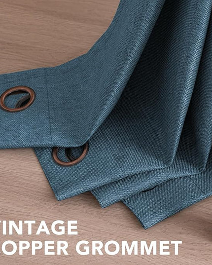 H.VERSAILTEX Linen Blackout Curtain 84 Inches Long for Bedroom/Living Room Thermal Insulated Grommet Linen Look Curtain Drapes Primitive Textured Burlap Effect Window Drapes 1 Panel - Heather Navy