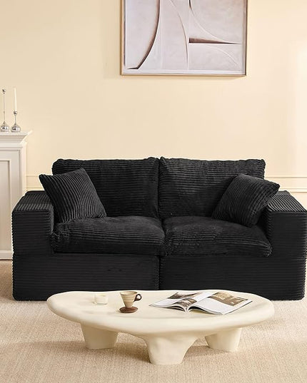 74.8” Cloud Couch, Modular Loveseat Sofa, Convertible Sofas Bed, Deep Seat Sofa, Cozy Sofa for Living Room, Office and Bedroom, Corduroy, Black