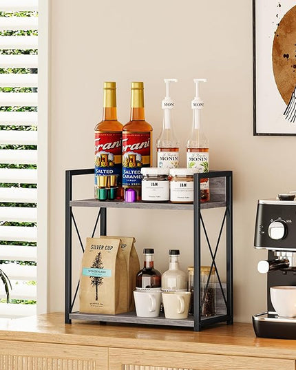 Giikin Coffee Bar Accessories, 2 Tier Spice Rack for Counter, Gray Kitchen Countertop Organizer (Grey, L)