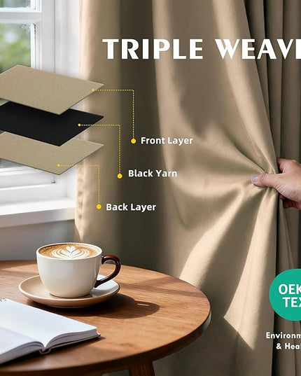 Room Darkening Curtains 95 Inch Length for Bedroom Living Room, Insulated Thermal Grommet Curtain Drapes, Blackout(60-90%,Not 100%) Window Treatment Decor, 2 Panels, 52x95, Taupe