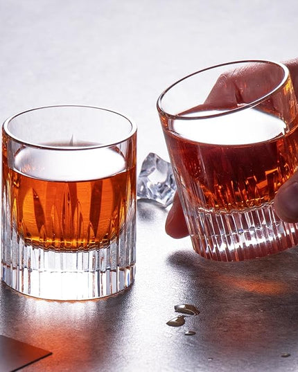 KAMMAK Crystal Whiskey Glasses Set of 2, Luxury 2.03oz Old Fashioned Glasses Stemless, Handcrafted Liquor Glasses, Hand Blown Scotch Cup for Women, Men Barware Gift for Cocktail, Bourbon