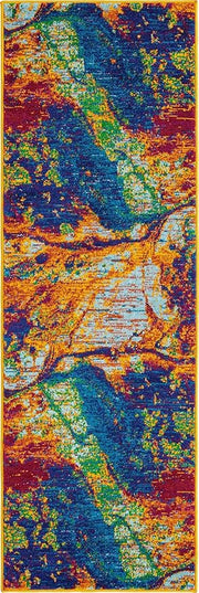 Rugs.com Calypso Collection Rug – 8 Ft Runner Multi Medium-Pile Rug Perfect for Hallways, Entryways