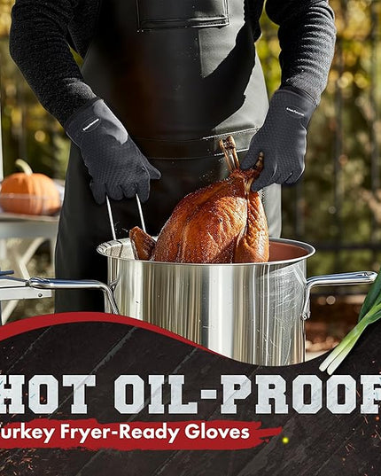 KITCHEN PERFECTION S Silicone Smoker Oven Gloves -Extreme Heat Resistant BBQ Gloves -Handle Hot Food Right on Your Grill Fryer Pit|Waterproof Oven Mitts |Superior Value Set+3 Bonuses