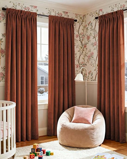 Lazzzy Velvet Blackout Curtains Thermal Insulated Room Window Drapes Super Soft Luxury Curtains for Living Room Bedroom Rod Pocket 2 Panels, Burnt Orange, 52" W x 84" L
