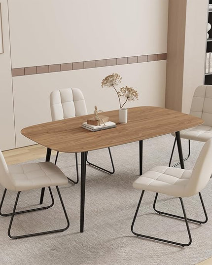 55.1'' Dining Table Set for 4,Modern Wood Dining Table,Leather Dining Chairs 4,Table and Chairs Set of 4,Ideal for Kitchen Dining Room (Walnut Color Table + 4 U-Shaped White Chairs, 55.1")