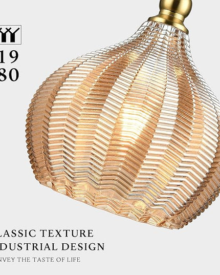 Modern Glass Pendant Light, 9"x15.3" Amber Sunset-Striped Hanging Fixture with Gold Cap, 15"-72" Adjustable Line, E26 Socket for Entryway or Bar Area – Sunset Gold Chalice