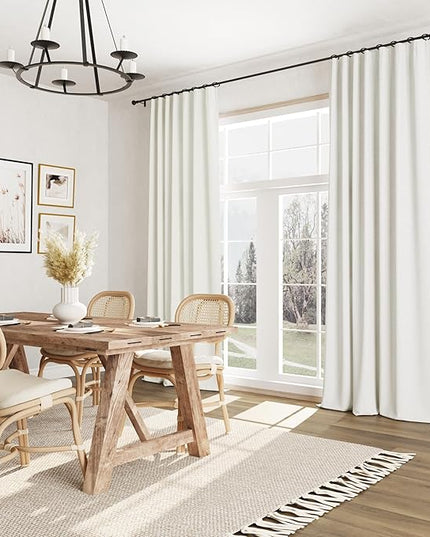 Guken 100% Blackout Linen Curtains 42 Inch Wide by 96 Inch 2 Panels Set for Living Room Bedroom Back Tab Thermal Insulated Black Out Linen Drapes Room Darkening Window Curtains, Ivory