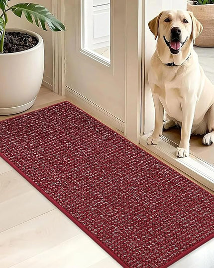 BEQHAUSE Dirt Trapper Door Mat 20" x 48", Non-Slip Washable Doormats Entrance Mat, Dirt Resistant and Absorbent Welcome Mat, Low Profile Floor Mats for Front Back Door and Entryway, Red