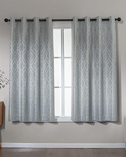 Amazon Basics Jacquard 2-Piece 100% Blackout Curtains, Living Room and Bedroom Drapes, Thermal Insulated Window Treatment, 52"x63", Light Grey