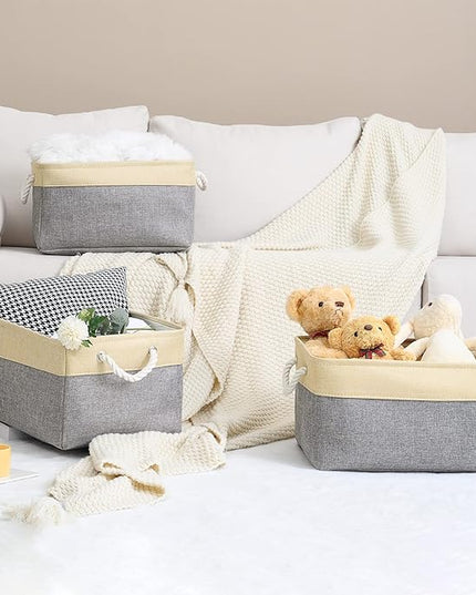TheWarmHome Storage Basket for Organizing - 3 Pack 14x10x7 inch Large Collapsible Storage Bin for Shelves, Fabric Storage Cubes for Organizer ClosetCloth Gift Toy (Grey & Gold)
