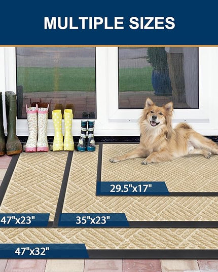 Smiry Front Door Mat Outside Entrance, Heavy Duty Outdoor Indoor Natural Rubber Doormat, Non Slip, Trap Dirt and Moisture, Easy Clean, Low Profile Patio Porch Entryway Mat, 71x47, Beige