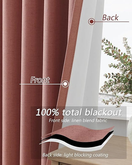 Guken Blackout Curtains 96 Inch Length 2 Panels Set for Living Room Bedroom Back Tab Thermal Insulated 100% Black Out Linen Drapes Room Darkening Window Curtains 96 Inches Long,Dusty Rose