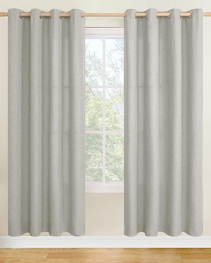 LAMIT Light Grey Linen Curtains 80 inches Long for Living Room, Faux Linen Light Filtering Curtains Grommet Privacy Neutral Window Treatments for Bedroom, 2 Panels, W52 x L80