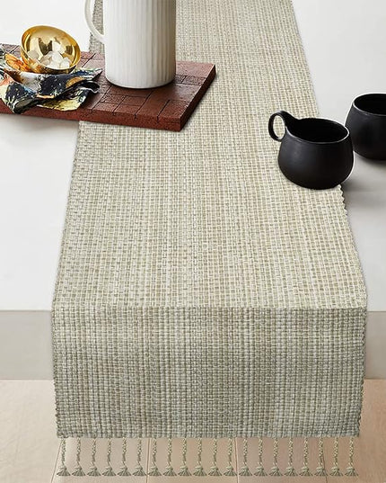 Urban Villa TableRunner 100% Cotton Two Tone Tablerunner Home Kitchen Dining Décor Table Runner 14''x72'' Egg Shell Table Runner with Fringes Parties Wedding BBQ's Everyday use Christmasrunner
