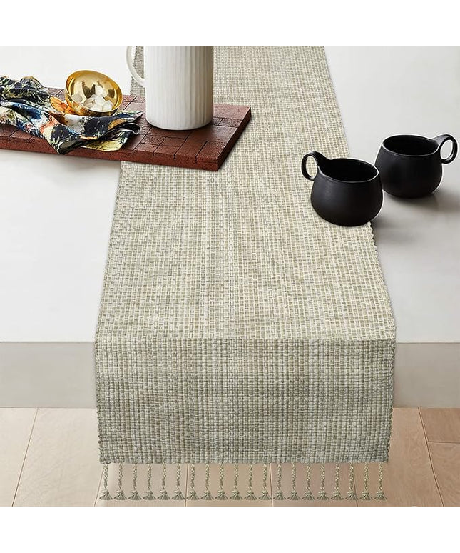 Urban Villa TableRunner 100% Cotton Two Tone Tablerunner Home Kitchen Dining Décor Table Runner 14''x72'' Egg Shell Table Runner with Fringes Parties Wedding BBQ's Everyday use Christmasrunner