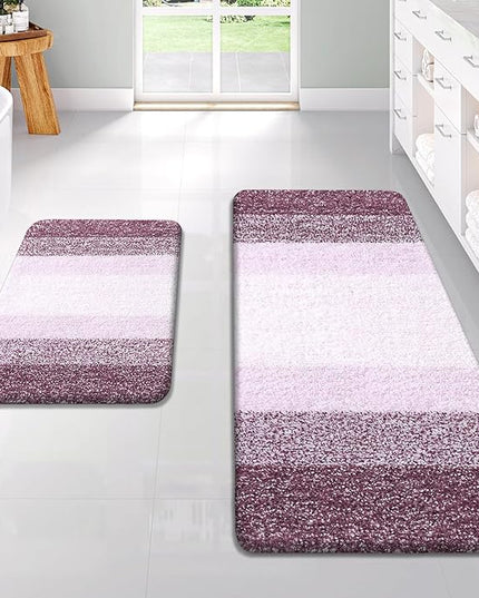 OLANLY Bathroom Rug Set 2 Piece, Soft Absorbent Microfiber Bath Rug Set, Non-Slip, Machine Wash Dry, Plush Shaggy Bath Mats for Bathroom (47"x20"+24"x16", Mauve)