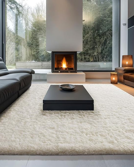 Ophanie Area Rugs 9x12 Living Room, Large Ivory Bedroom Carpet, Big Shag Indoor Thick Soft Nursery Rug, Fluffy Carpets for Boy and Girls Room Dorm Home Decor Aesthetic