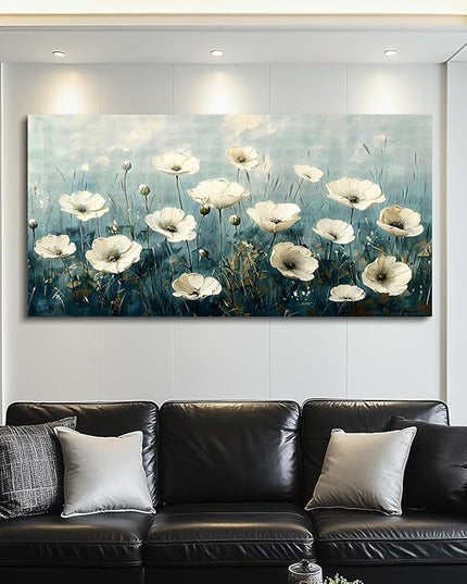 FUHAIHUA Canvas Wall Art For Living Room Large Wall Decor For Office Bedroom Decorations White Flowers Landscape Pictures Modern Wall Paintings Aesthetics Posters Home Decor Ready To Hang 30x60 In