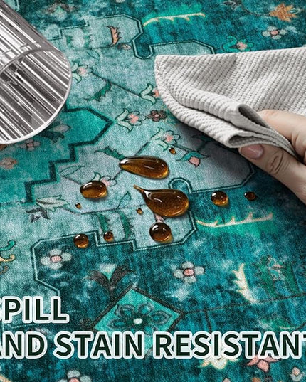 Ciicool Area Rug 5x7ft Washable Rugs for Living Room Non-Slip Indoor Rugs Large Low-Pile Mat Floor Carpet Vintage Rug for Bedroom Dinning Foyer Decor (Teal/Multi)