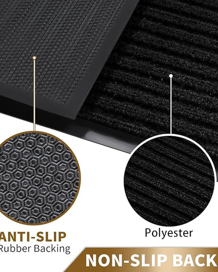 Yimobra Front Door Mat Outdoor Indoor Entrance, 100% Waterproof All-Season All Weather Doormat, Welcome Matt Outside Entry, Non Slip, Low Profile, Heavy Duty Patio Porch Floor Mats,47 x 24,Black