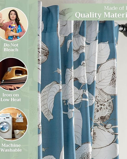 Maison d' Hermine Curtains for Living Room 100% Cotton 108 inch Length One Panel Light Filtering Curtains for Bedroom Windows with Rod and Loop Pockets Drapes (Manon Blue, 50" W x 108" L)