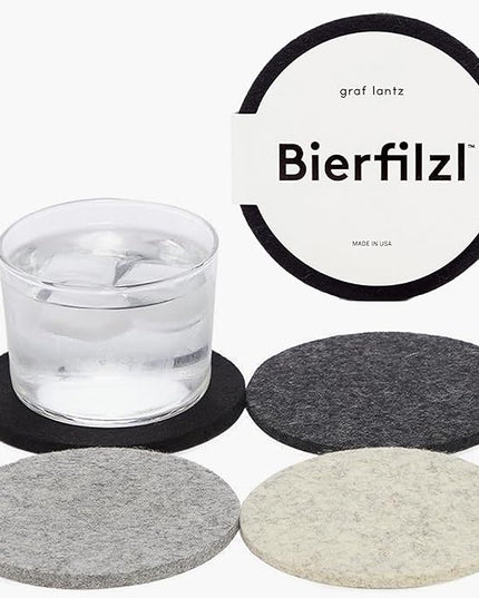 Graf Lantz - Bierfilzl Merino Wool Round Coasters Set of 4 - Noir (4" Circles) - Absorbs 30% of Weight - German Wool - Heat Resistant, Sustainable, & Reusable - Home Decor & Coffee Table Decor