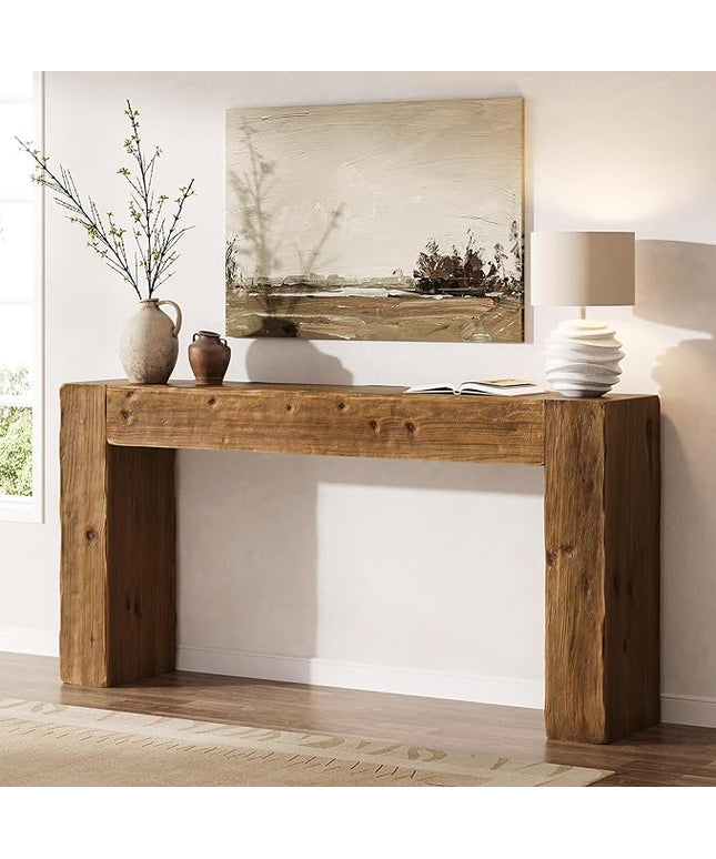 Solid Wood Console Table, 63-Inch Farmhouse Sofa Table Behind Couch for Entryway, Living Room, Foyer, Easy Assembly (Rustic Brown)