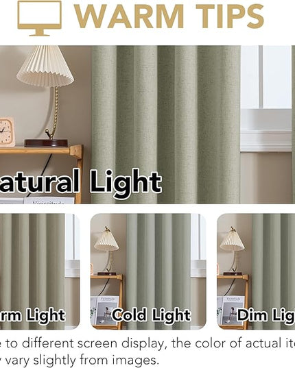 H.VERSAILTEX Linen Curtains 100% Blackout Curtains for Bedroom 45 inch Long Full Light Blocking Nature Linen Blended Window Curtains for Living Room Nickel Grommet (2 Panels, Heathered Tea)