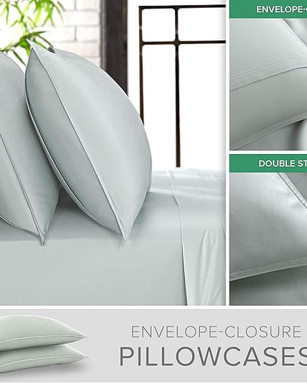 Pure Bamboo Full Sheets, Genuine 100% Organic Viscose Derived from Bamboo Bed Sheet Set, Luxuriously Soft & Cooling, Double Stitching, 2 Year Quality Promise (Full, Sea Glass)