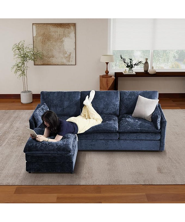 Tbfit Living Room Furniture Set, Standard Sofa & Ottoman, Modern Comfy Cloud Sofa Set, Spring Seat Cushions, Chenille, Blue