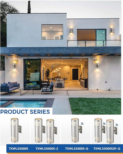 TENGXIN 2 Pack Dusk to Dawn Patio Wall Light Cylinder,Up Down Modern Outdoor Wall Sconce with Stainless Steel Cylinder,Brushed Nickel Exterior Lighting Fixtures