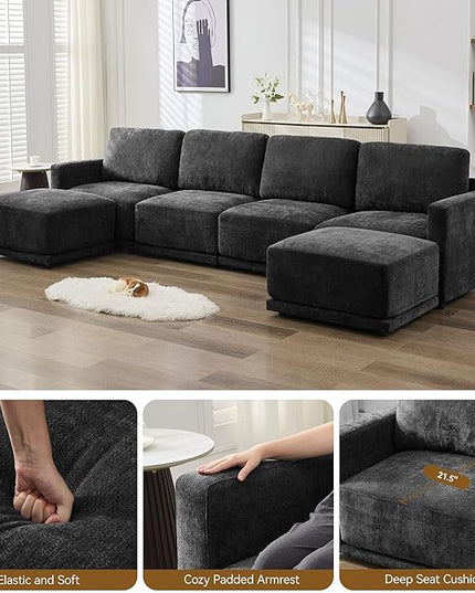 77.4" Chenille Modular Loveseat Oversized Upholstered 2 Seater Sectional Sofa with Thickened Cushions, Easy Assembly, Modern Comfy Love Seat Couch for Living Room, Black