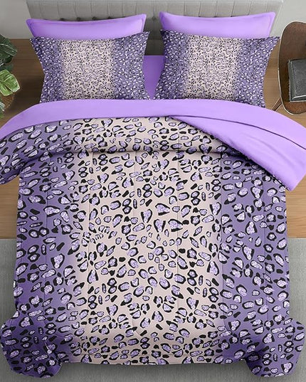 Comforter Set Twin Size, Leopard Colorful Plain Purple 5 Pcs Bedding for Kids and Adults, Gold Geometric Tiger Bed Sheet Sets with Fitted Sheet Pillowcase & Sham for Bedroom Bed Decor