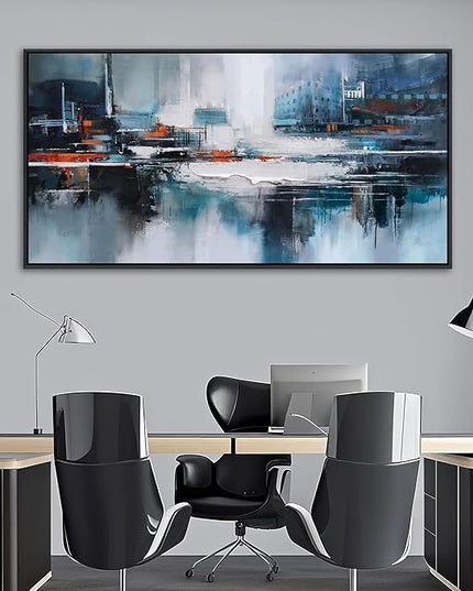 Abstract Wall Art for Living Room - Modern Blue Wall Decor, Large Canvas Artwork, Framed Wall Art Bedroom Pictures, Navy Decor for Above Bed, Contemporary Home Decor