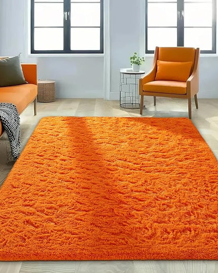 Ophanie Orange Rugs for Living Room Bedroom, 6x9 Fluffy Fuzzy Furry Carpet, Plush Soft Shaggy Bedside Indoor Floor Area Rug for Kids Girls Boys Baby Teen Dorm Nursery Home Decor Aesthetic