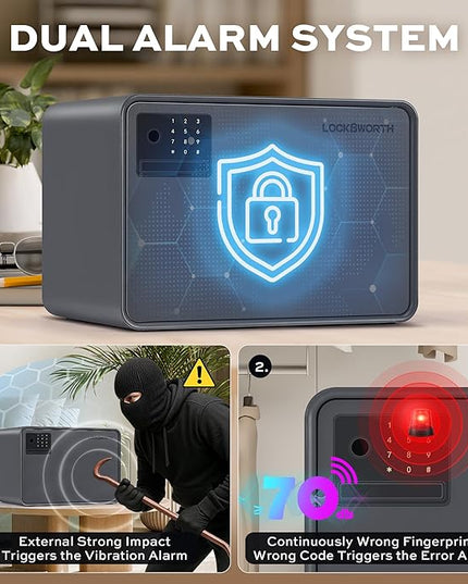 Biometric Safe for Home, 0.6 Cube Feet Auto-Open Fingerprint Safe with Touch Screen, Alarm System & Removable Shelf, Small Money Box for Cash, Jewelry, Documents, Home Office Use, Black