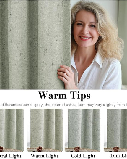 H.VERSAILTEX Primitive Linen Curtains 100% Blackout Curtain Drapes Burlap Fabric Curtains with White Thermal Insulated Liner, Grommet Top Drapes Living Room/Bedroom (2 Panels, 42 x 54 Inch, Sage)