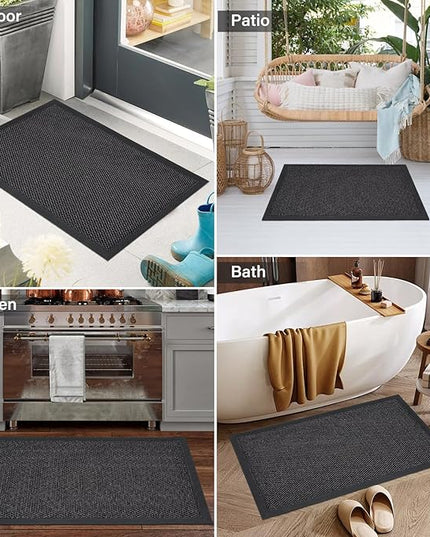 PLEASOR Front Door Mat Indoor Outdoor Entrance, Sturdy Natural Rubber Doormat, Resists Dirt and Absorbent, Low Profile Welcome Mat for Outdoor Entry, 17x30, Grey