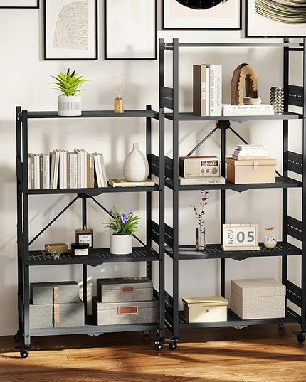 WORKPRO 5-Tier Folding Shelf, No-Assembly Metal Storage Rack with Wheels, 750 lbs Capacity (with Leveling Feet), Collapsible Shelving Unit for Kitchen, Pantry, Bathroom & Closet Organization