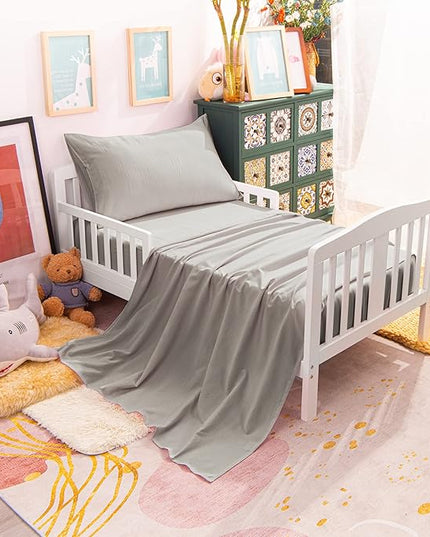 NTBAY Toddler Bedding Set - 4 Piece Soft and Breathable Crib Bedding Set for Boys and Girls, Includes Quilted Comforter, Fitted Sheet, Flat Top Sheet and Envelope Pillowcase, Smoke Grey